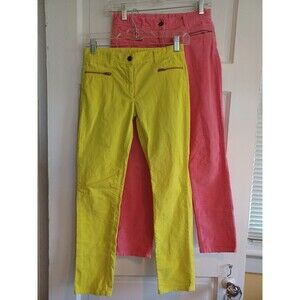 Crewcuts Toothpick set/2 slim corduroy pants girls 12 pink yellow zipper detail